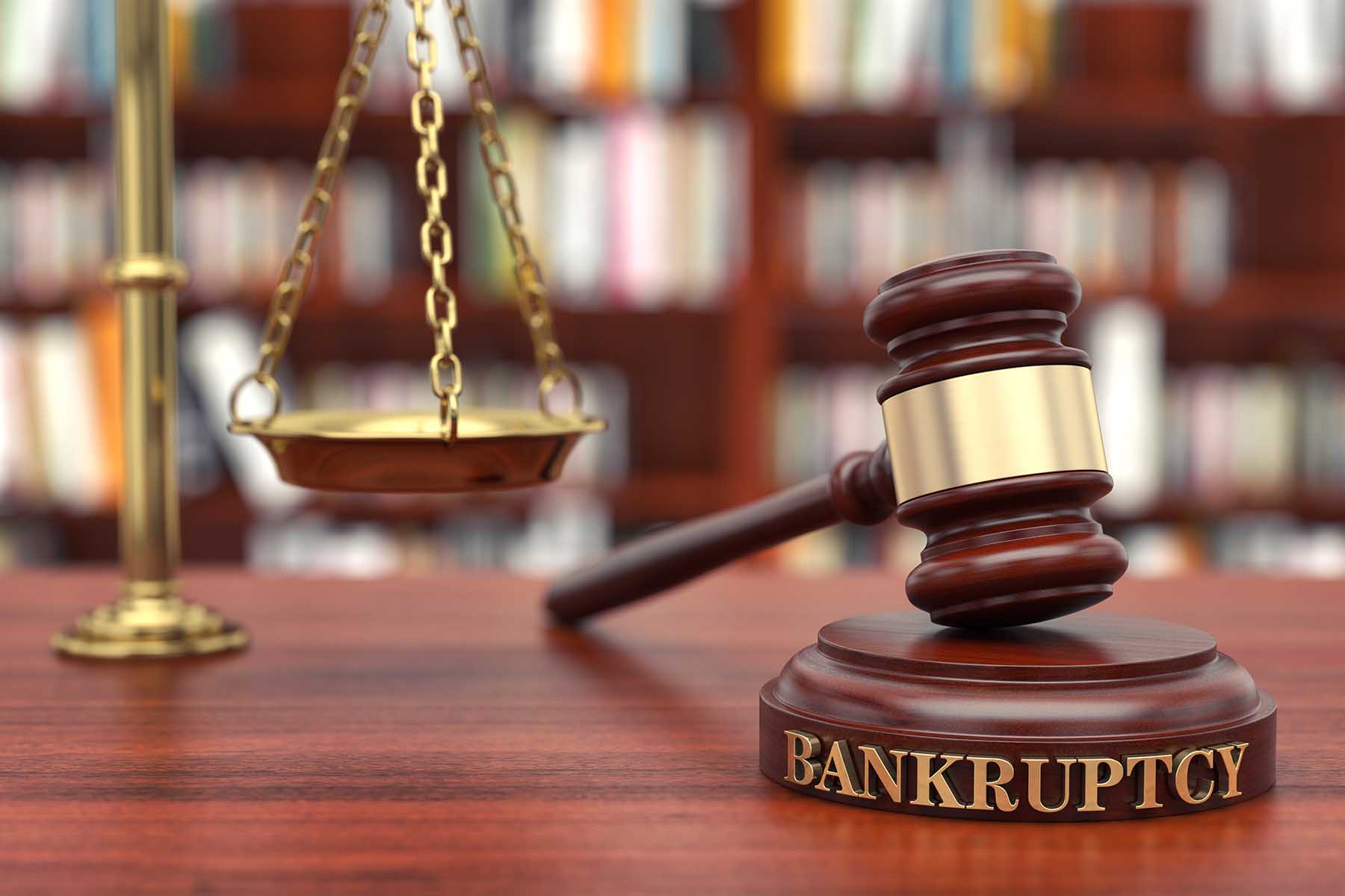 Bankruptcy Law. Gavel and word Bankruptcy on sound block
